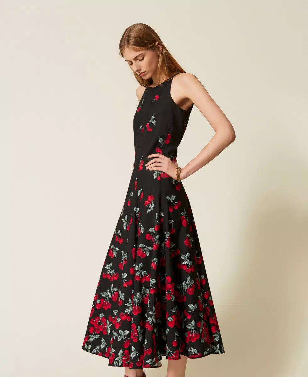 Abito lungo in popeline con stampa ciliegie Twinset Art.TT2591