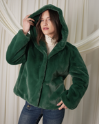 Pelliccia Verde Crop con Cappuccio